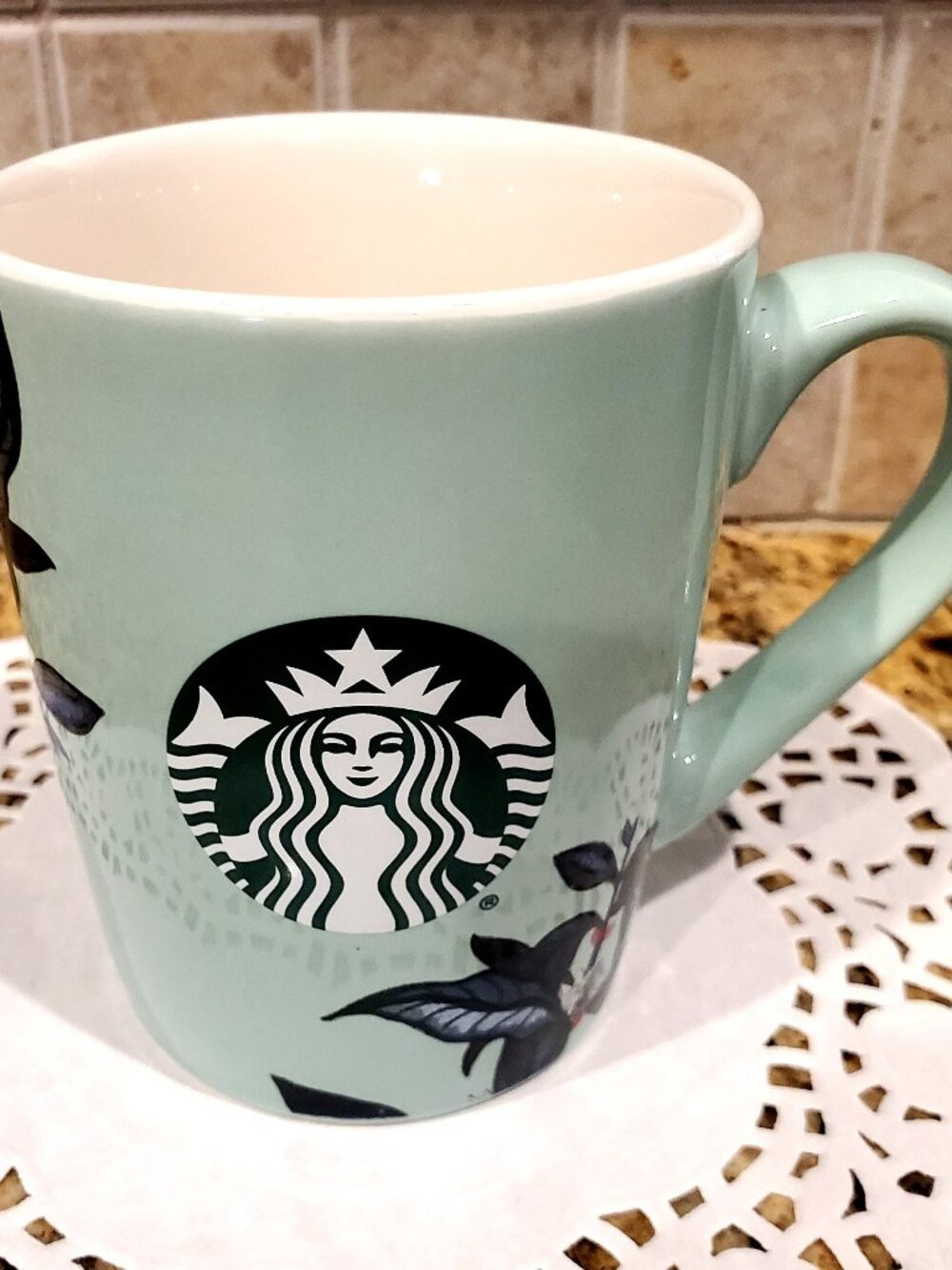 Collectible Starbucks Mint Green 2021 Blue Leaves Leaf Mermaid 10 oz Ceramic Mug